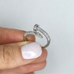 Platinum Nail Ring with Cubic Zirconia Diamonds Fashion Ring